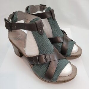 Dansko Block Heel Sandals Womens Teal Brown Leather Strappy Buckle 9552958000 39